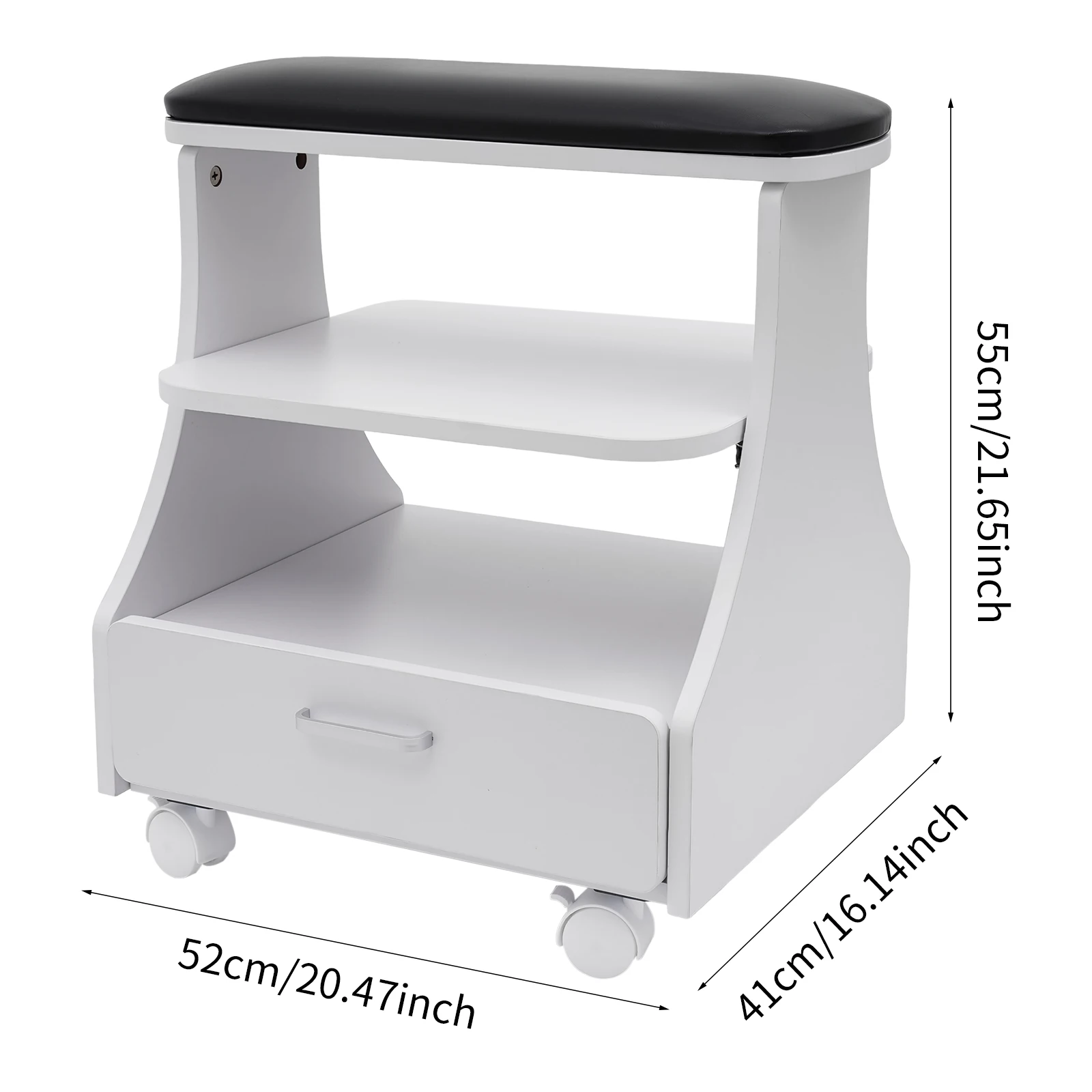Carrello per pedicure e manicure da salone largo nero |   Carrello per estetista, pelle MDF/PVC, capacità 50 kg