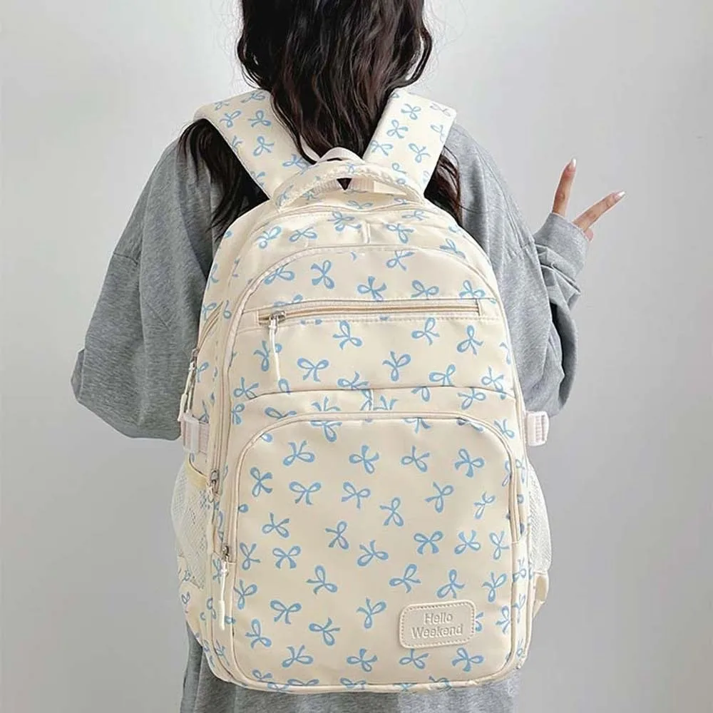 Daypack Three-piece School Bag Set Casual with Pen Bag Nylon Bow Backpack Scratch Prevention Fixed Webbing Students School Bag