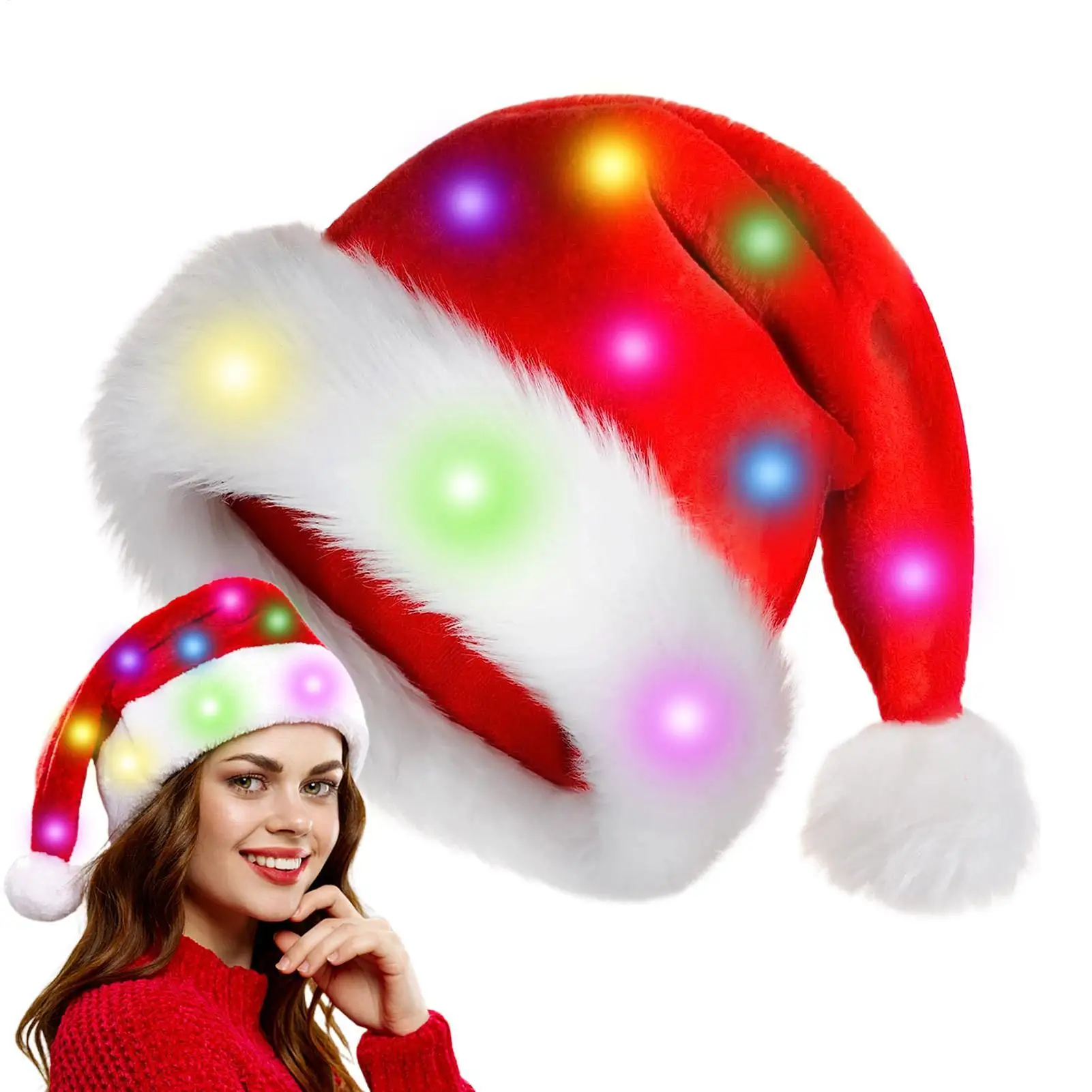 Weihnachtsmütze Frohe Weihnachten LED-Lichtmütze Neujahr beleuchteter Hut roter Weihnachtsmann-Hut für Kinder Erwachsene Weihnachtsgeschenk Weihnachtsdekoration