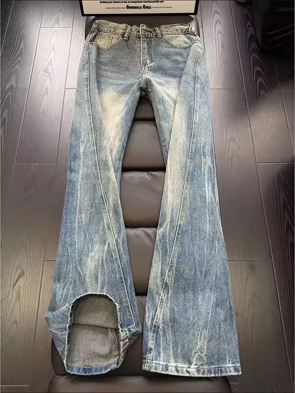 

American High Street Vibe Men's Jeans Knife Straight Leg Micro Flared Pants Slimming Effect Casual Loose Fit Jeans