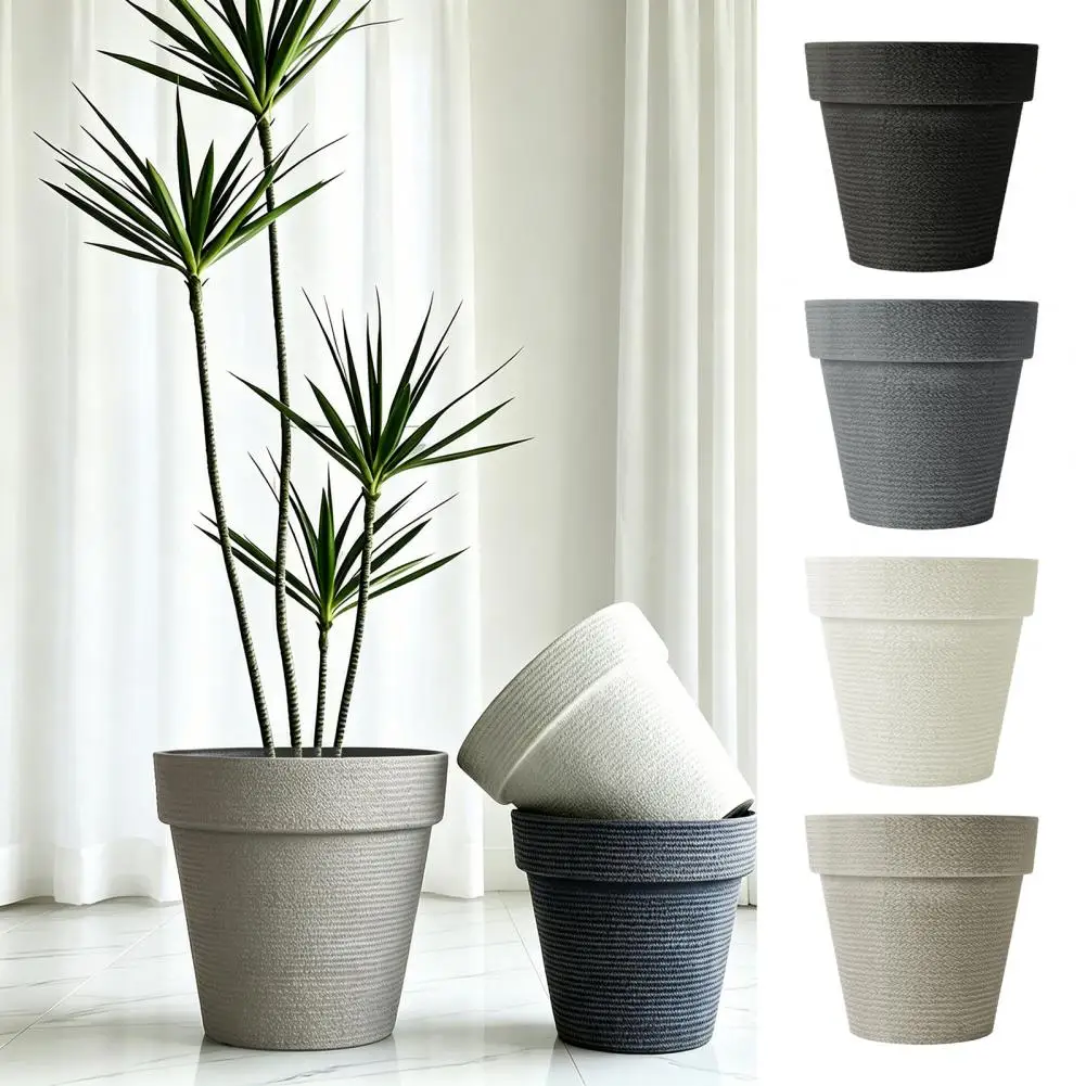 Sun Proof Anti Aging Plant Containers Resin Flower Pots for Indoor Plants Round Planter with Drainage Hole 12 Inch Stone-look