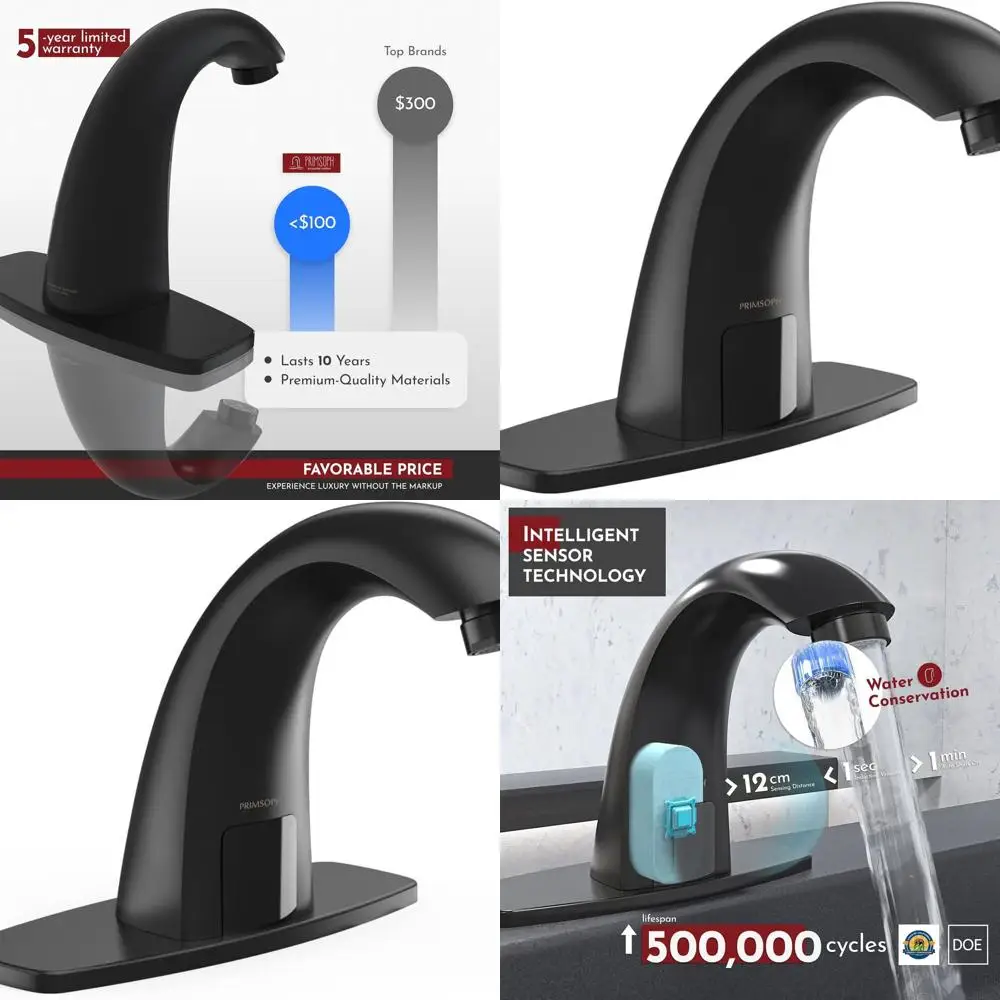 

Matte Black Touchless Infrared Sensor Faucet, Battery or Plug-in, Commercial Bathroom Sink Mixer with Temperature Control