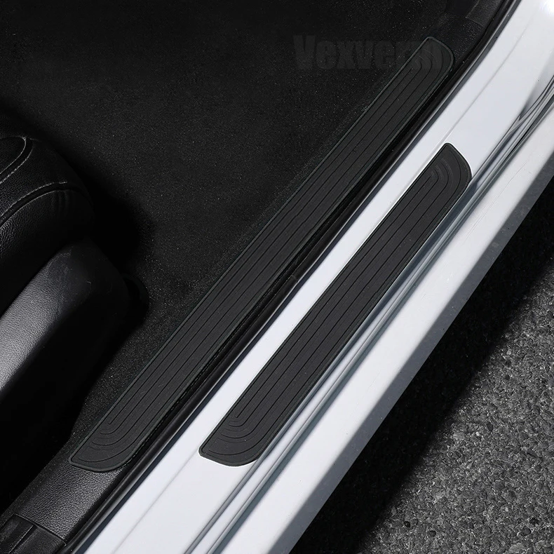 

4pcs Car Door Plate Protector Stickers Rubber Durable Car Sticker Sill Scuff Cover Anti Scratch Decal Door Plate Protector