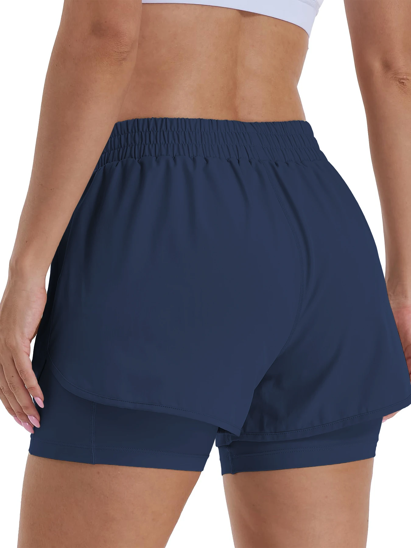 2-in-1 Freizeit-Sportshorts für Damen, Laufshorts, Sportshorts mit hoher Taille und gefütterten Reißverschlusstaschen – Detail 21