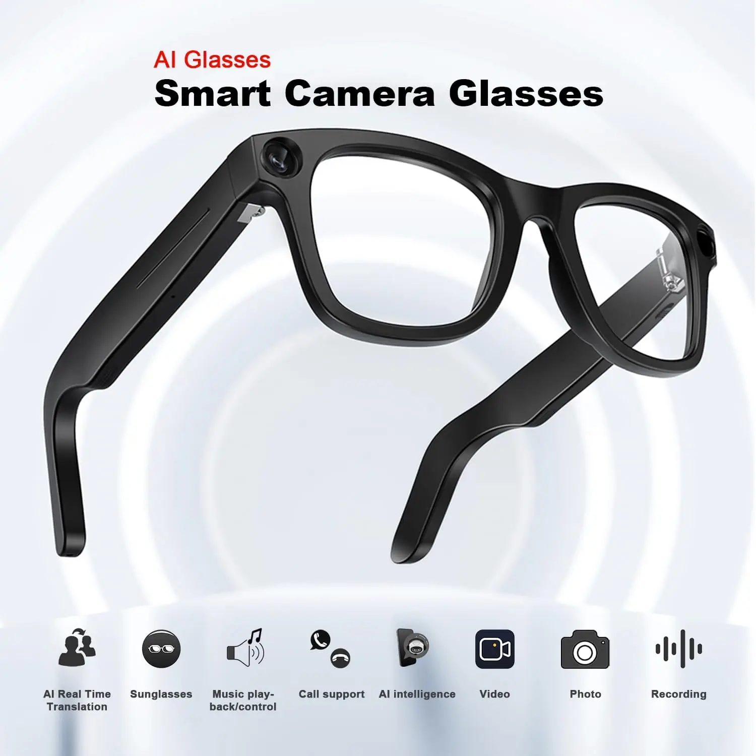 2025 800W Pixel Camera VideoGlasses com tecnologia de estabilização de imagem Bluetooth Chamada Assistente de voz AI Coisas Reconhecimento
