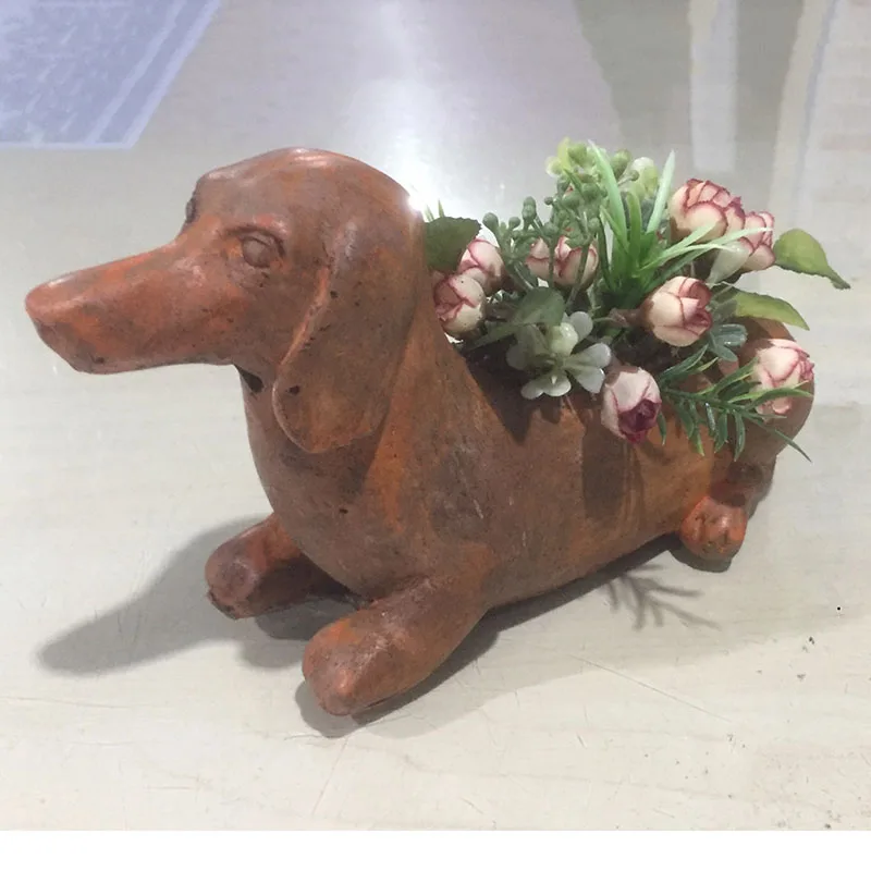 Dog Silicone Mold Concrete Flower Pot Making Dachshund Gardening Decoration Dried Flower Container Mould