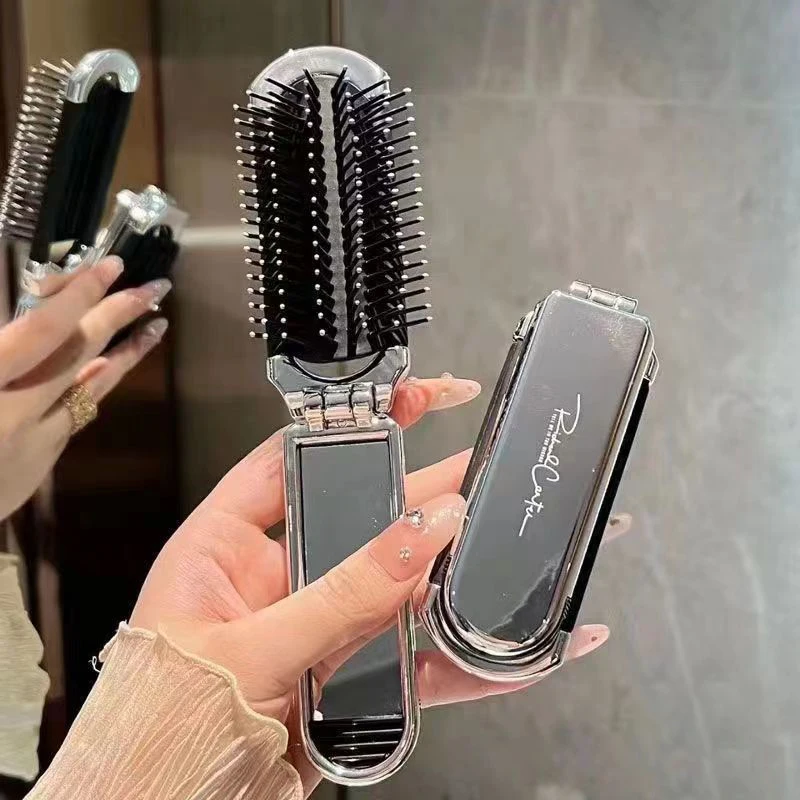 Folding Mini Pocket Hair Comb With Mirror Portable Massage Comb Brush For Salon Travel Outdoor Makeup Styling Tools