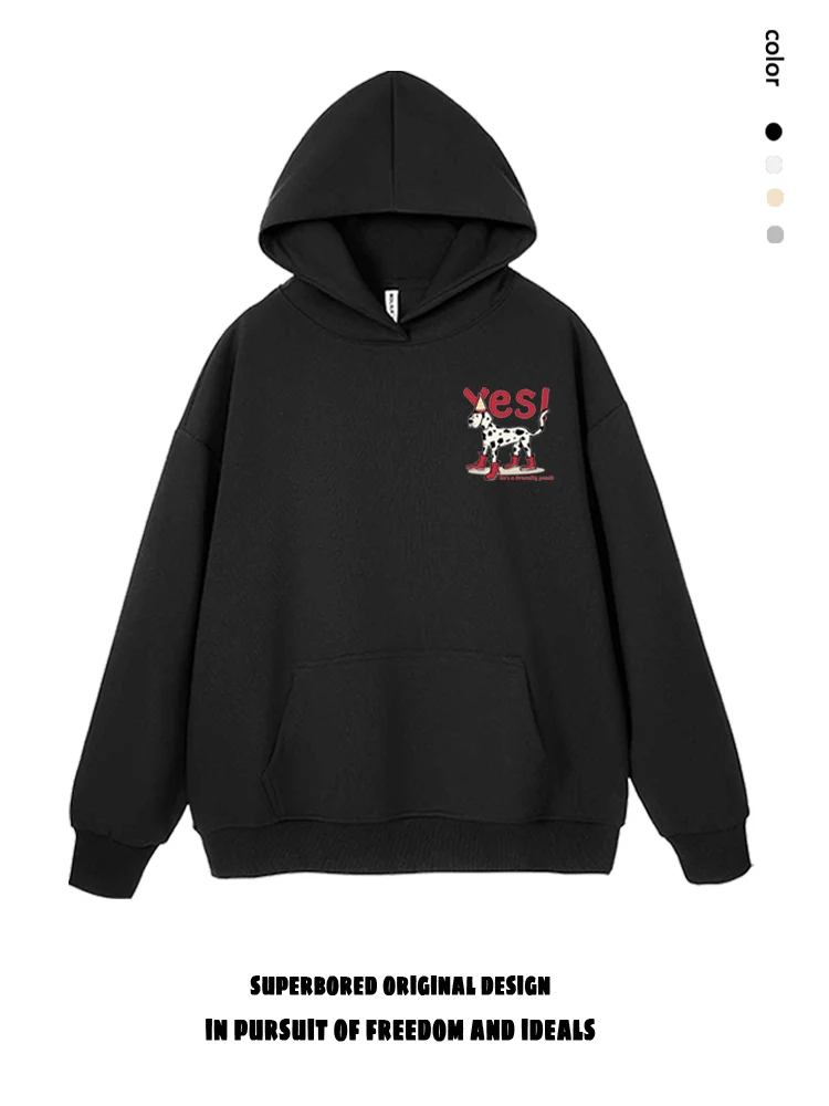 Sim, manchado cão padrão hoodies americano solto moletom com capuz masculino e feminino 2024 outono novas roupas de casal
