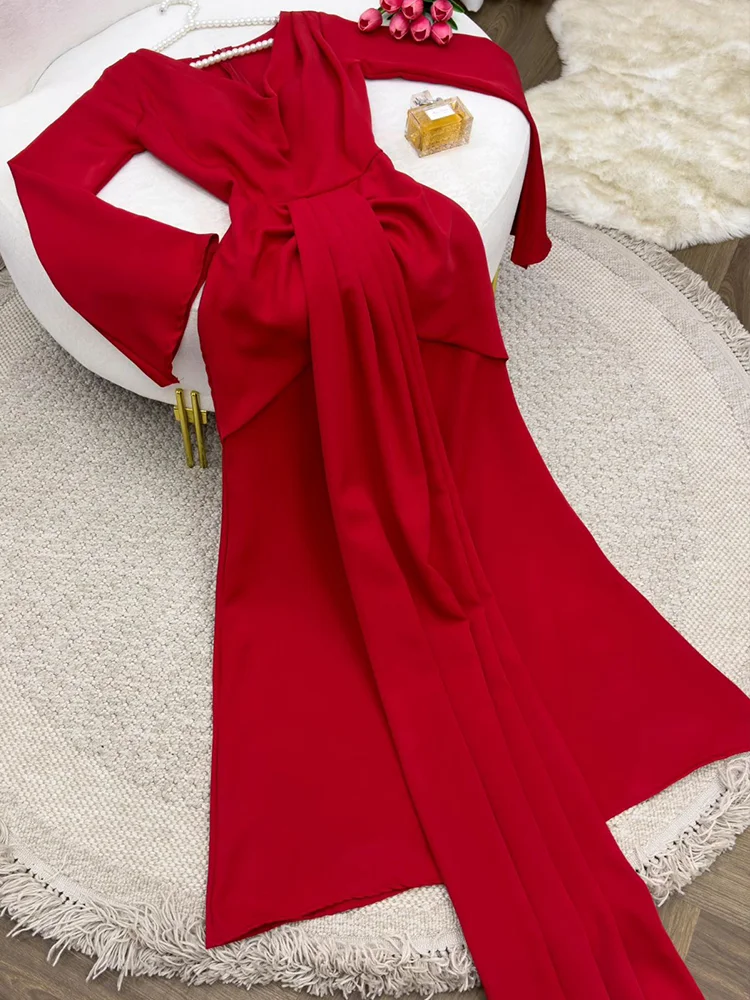 Jirocum Elegant Red A Line Prom Dresses Women\'s Simple V Neck Party Evening Gown Ankle Length Special Occasion Dress customized