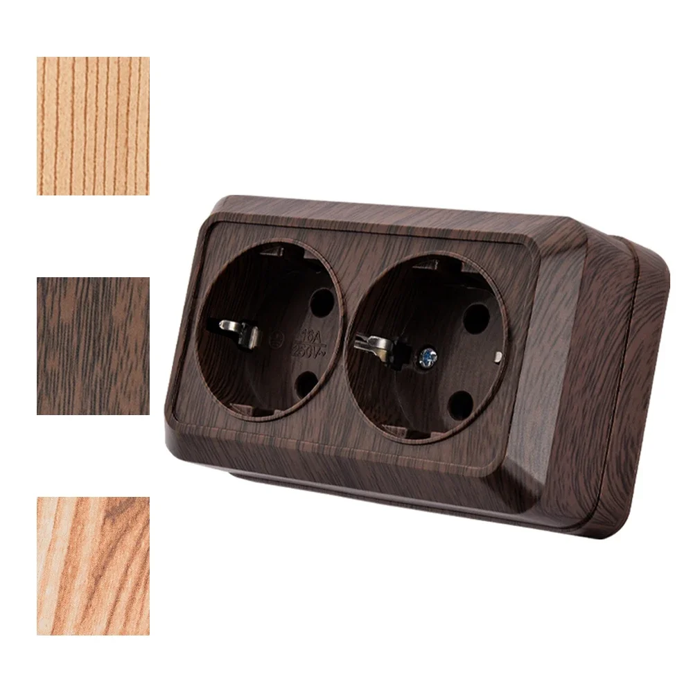 

Дерево с заземлением Классические электрические розетки Настенная поверхность Стандарт ЕС Огнестойкие розетки Краска Пластиковые вилки Розетка