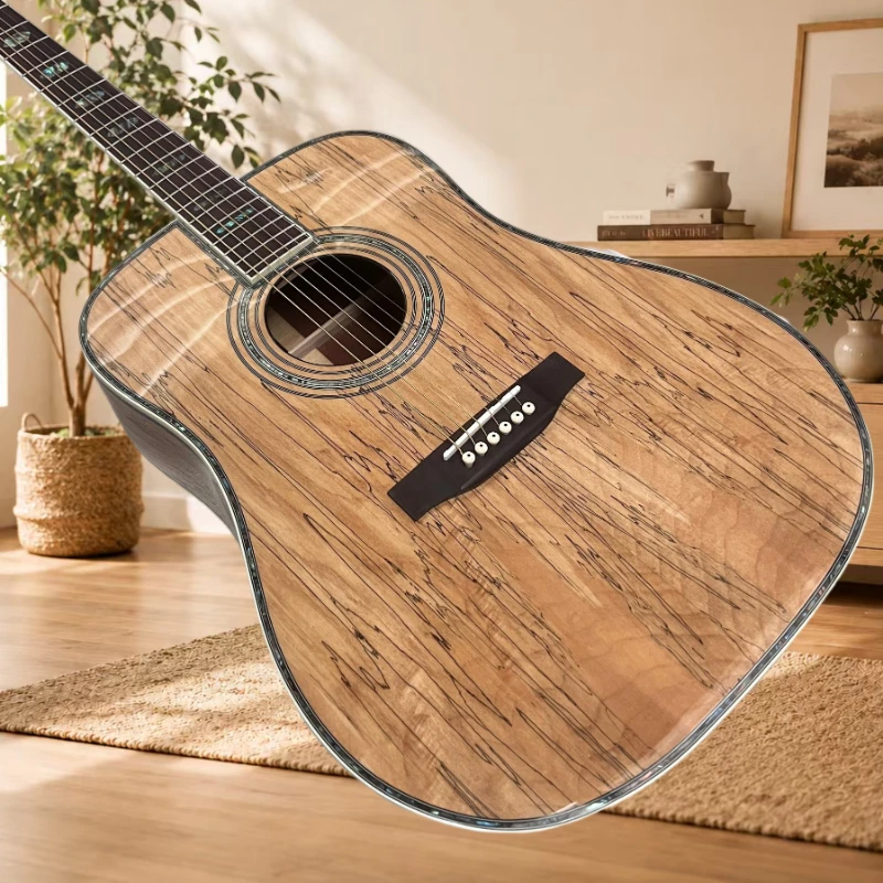 New Luxury D Solid Top Folk Guitar Ebony Neck Shell Material Shell Material Handcrafted Charges Complimentary Free Shipping
