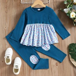 Teen Girls Clothing Sets Floral Print Patchwork Long Sleeve Children Suit 2 PCS Spring Autumn Cotton Casual Kids Clothes 1-6Y