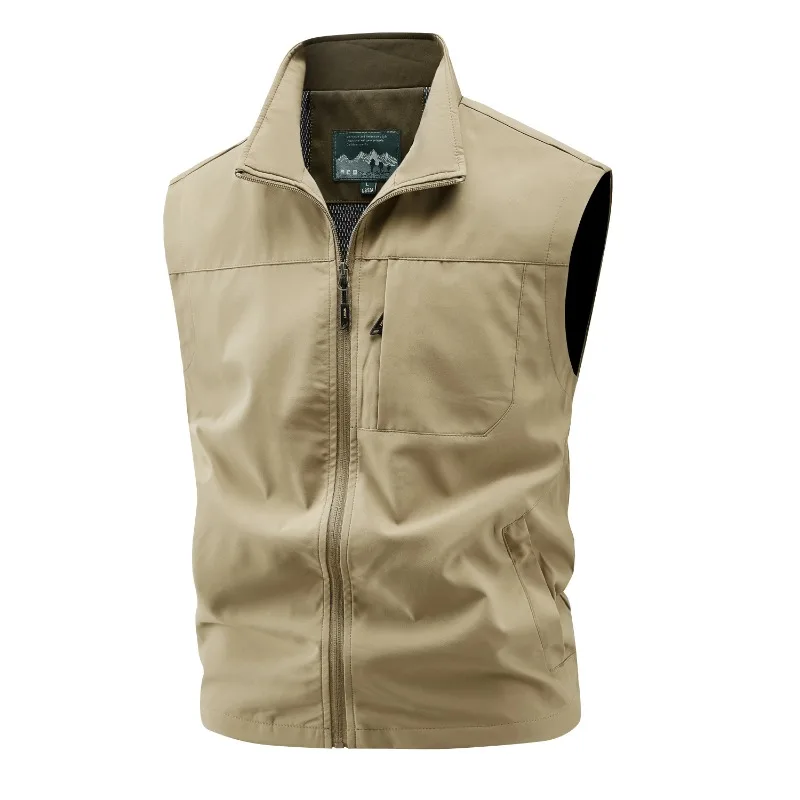 

New High Quality Spring Autumn Men's Fashion Casual Sleeveless Vests Solid Multi-pocket Outdoor Sport Waistcoat Zip Lapel Vest