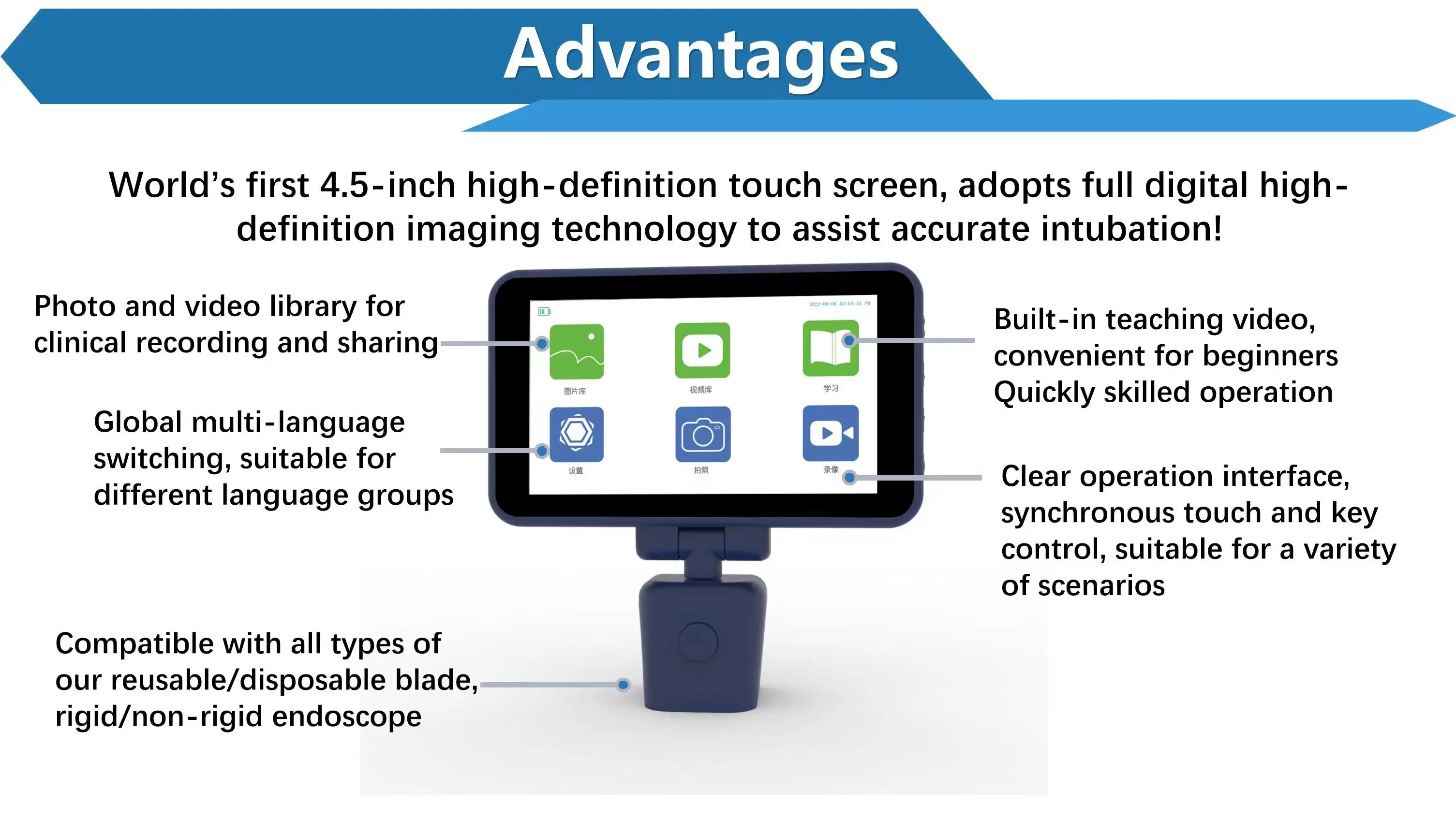 4.5 inch Big Screen Video Laryngoscope Reusable Sterilizable Blades Color TFT LCD Digital Video Laryngoscope