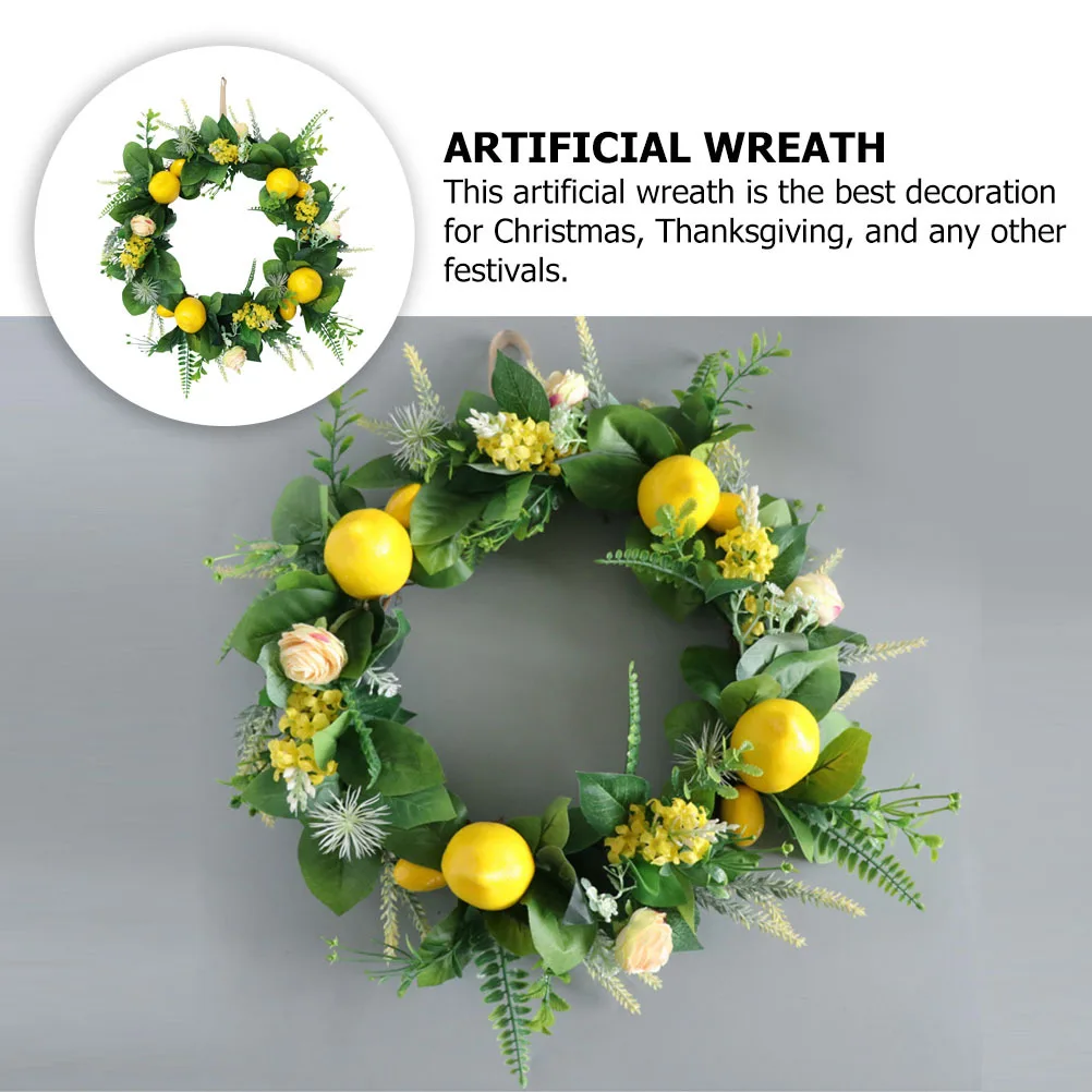 1 قطعة إكليل الليمون الاصطناعي الأصفر شكل دائري نسيج واقعي لطاولة الغرفة ديكور المنزل عطلة الجدار المتدلي