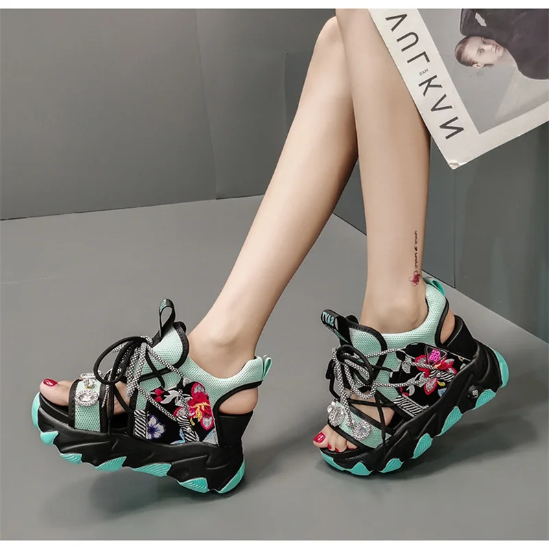 Comemore Leisure Lady Platform Chunky Sandals Mixed Color Shoes Sports Wedge White Sandals Women High Heel Beach Casual Shoes 39