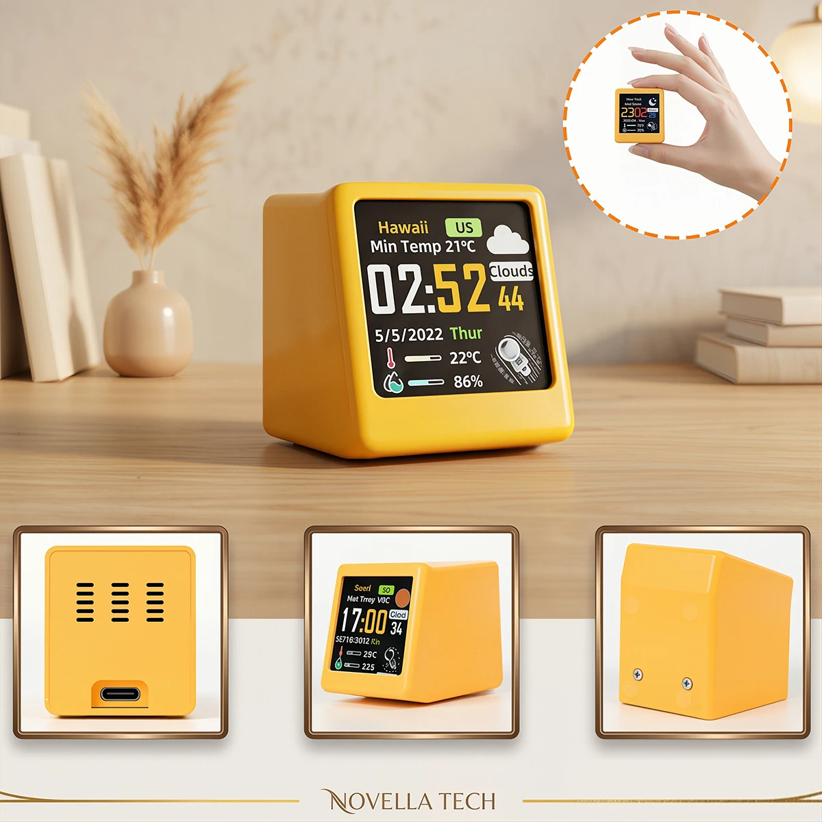 Mini WiFi Smart Weather Digital Clock Electronic Photo Album Weather Station Animation Display with IPS Screen Gadget for Decor