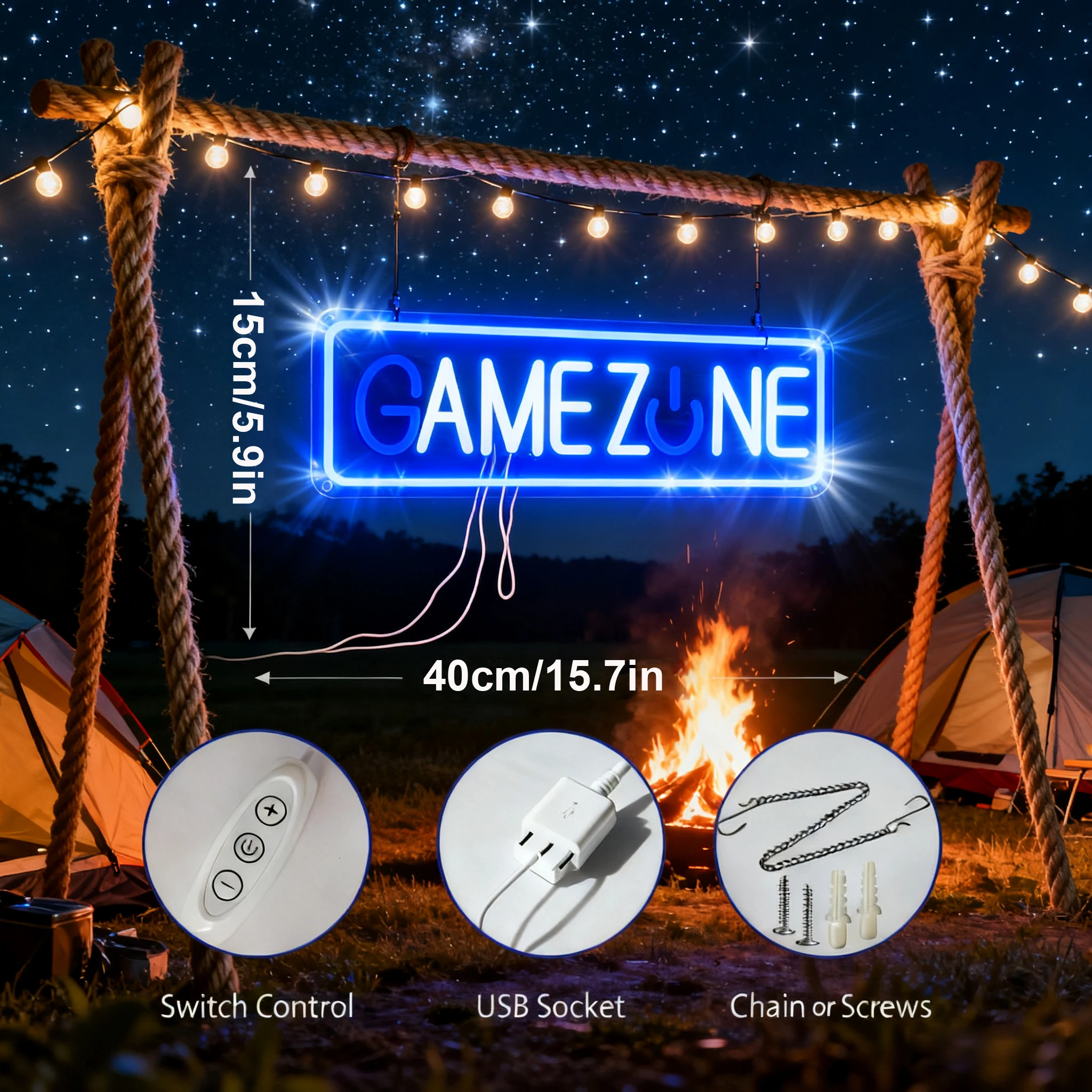 New Game Zone LED Neon Sign, USB Powered Wall Decor for Gaming Room Man Cave, Trendy Light for PC Setup Game Room, Gamer Gift