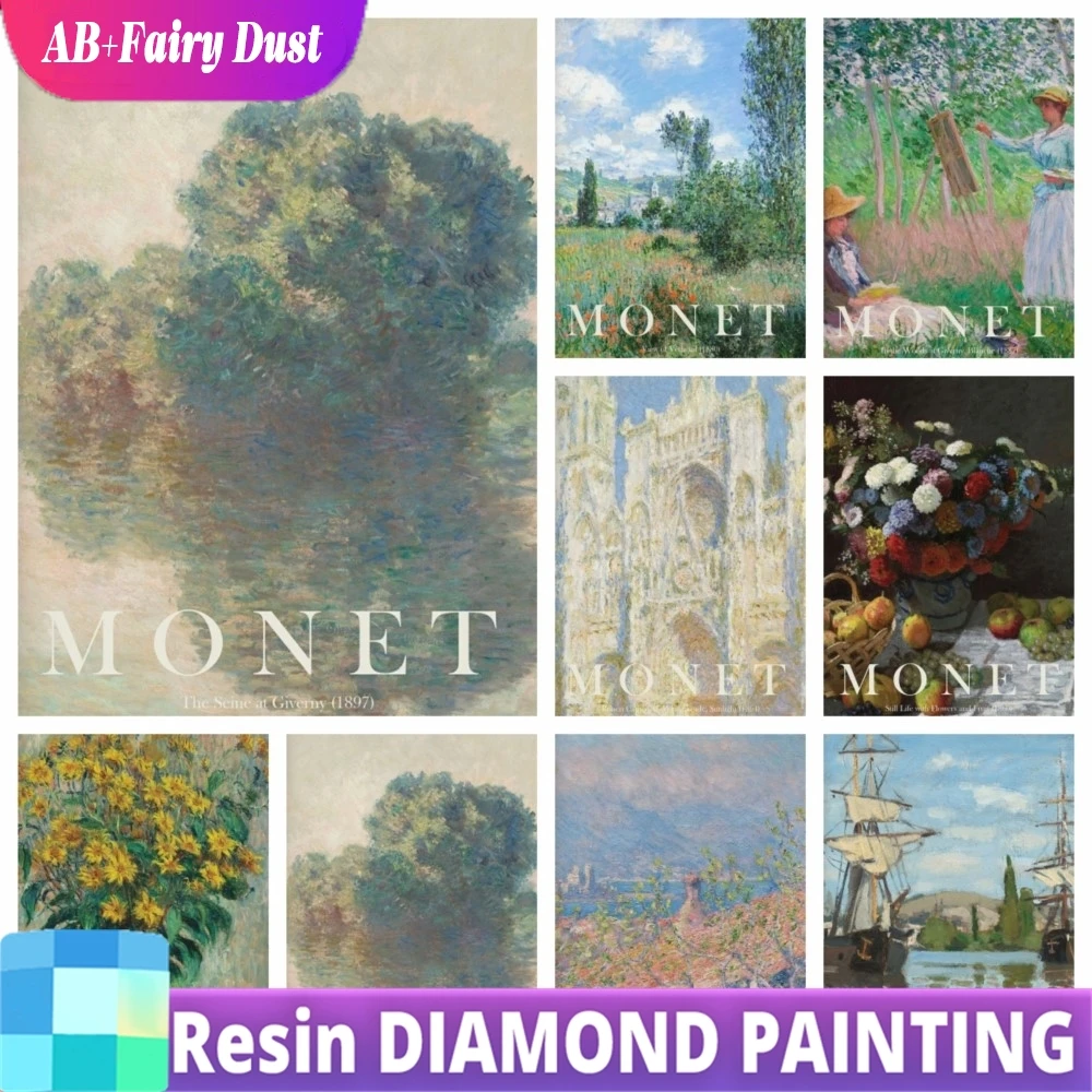 Resina fada poeira ab diy diamante arte pintura kit claude monet famoso artista clássico obra-prima coleção mosaico decoração de casa