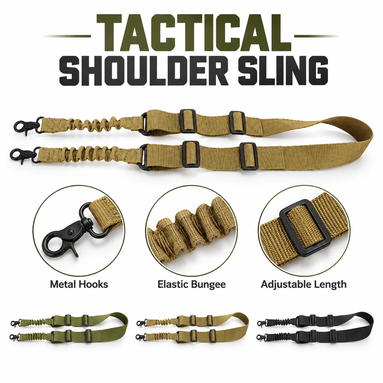 Tactical Shoulder Strap Lanyard Multi Purpose Sling Belt Lightweight Fastener Adapter for Outdoor Camping Hunting Hiking Gear