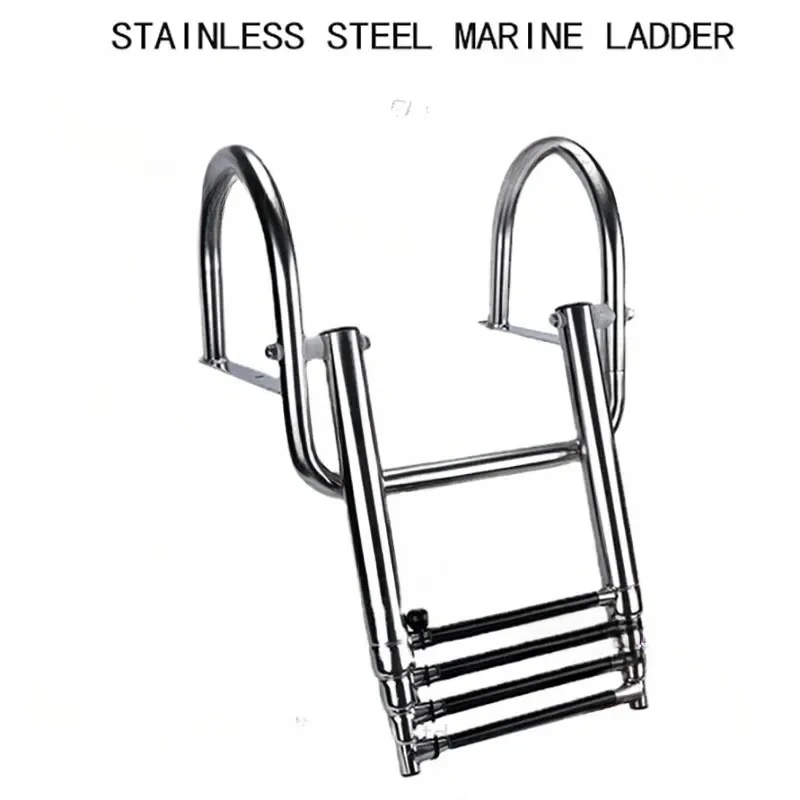 NEW 3/4-step boat ladder stainless steel boarding telescopic ladder sliding folding swimming launch ladder with step handrail BB