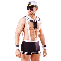 Sexy Cosplay Costume for Man Roleplay Navy Sailor Firefighter Uniform with Cap Stylish Night Club Stage Performance Lingerie Set