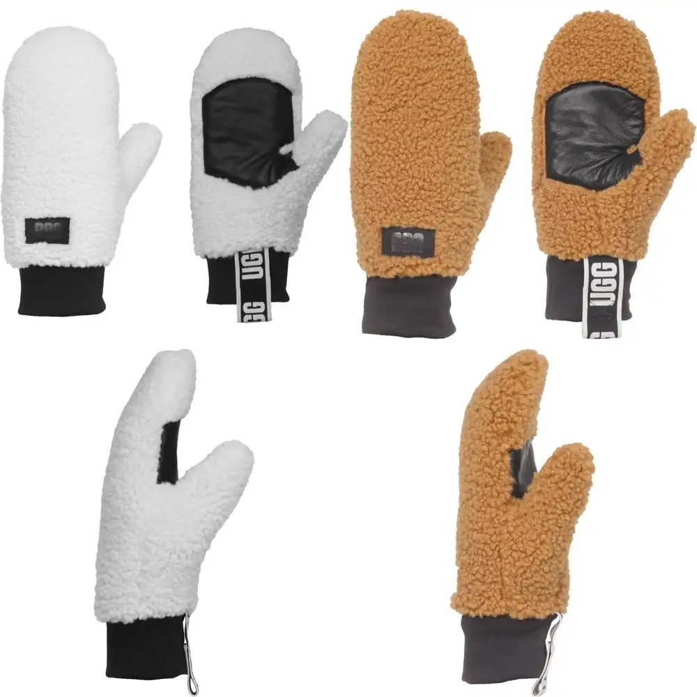 

Women's Plush Mittens with Logo Tape, Warm and Cozy Winter Gloves for Outdoor Activities