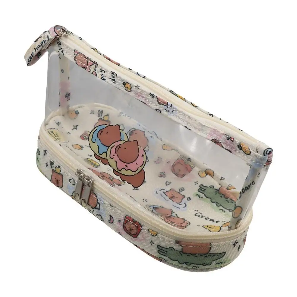 

Canvas Transparent Pencil Case Minimalist Style Cartoon Student Pencil Pouch Kapibala Butterfly Kitten Stationery Storage Bag