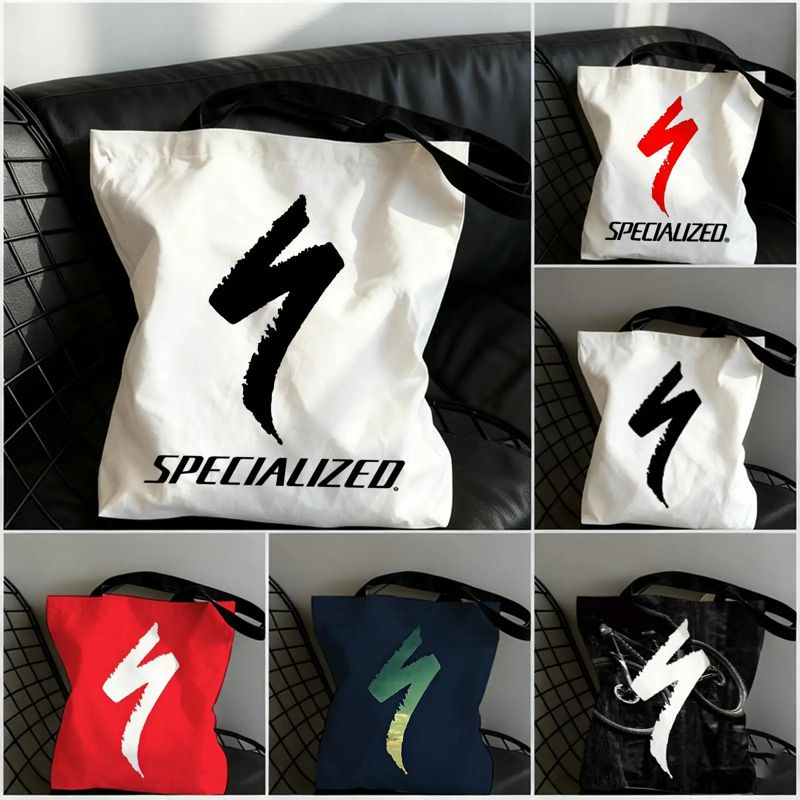 Image of Marke S-SpecializedE Aufbewahrungstaschen, Canvas-Tragetasche mit doppelseitigem Druck, große Kapazität, modische Schultertasche, Einkaufshandtasche