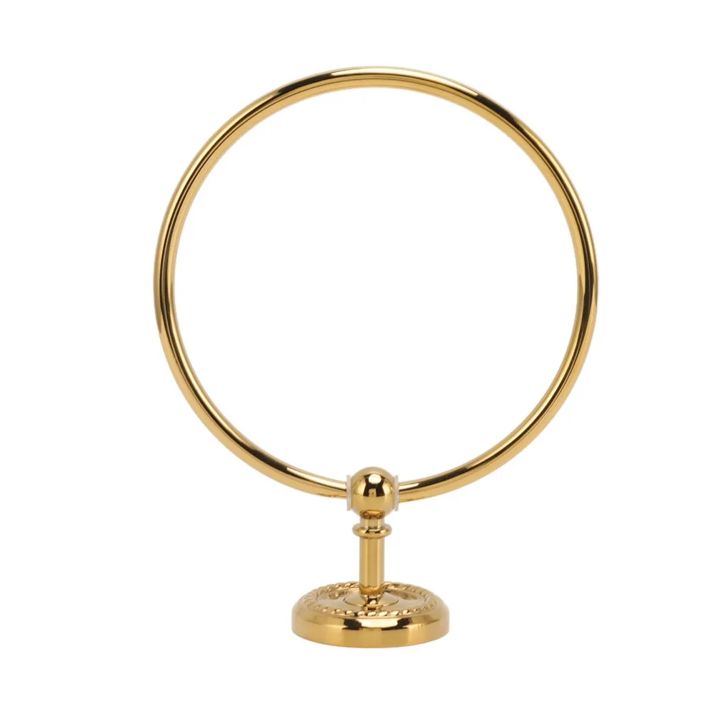 

Decorative Copper Towel Ring Round Golden Towel Rack Wall Mounted Braiding Carvings Round Towel Holder Home Hotel