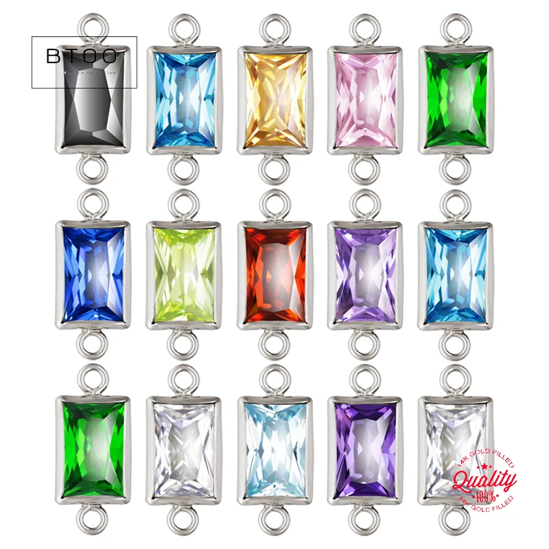 

4mm Rectangle Birthstone CZ Bezel Connector 925 Sterling Silver for Permanent Jewelry Bulk Wholesale Supplies