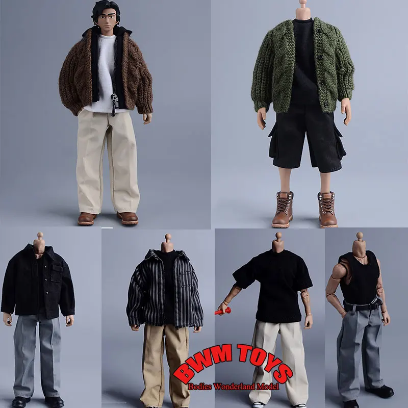 

In Stock 1/12 Scale Male Soldier Knitted Sweater Cardigan Jacket Casual Straight Leg Trousers For 6inch Action Figure Doll