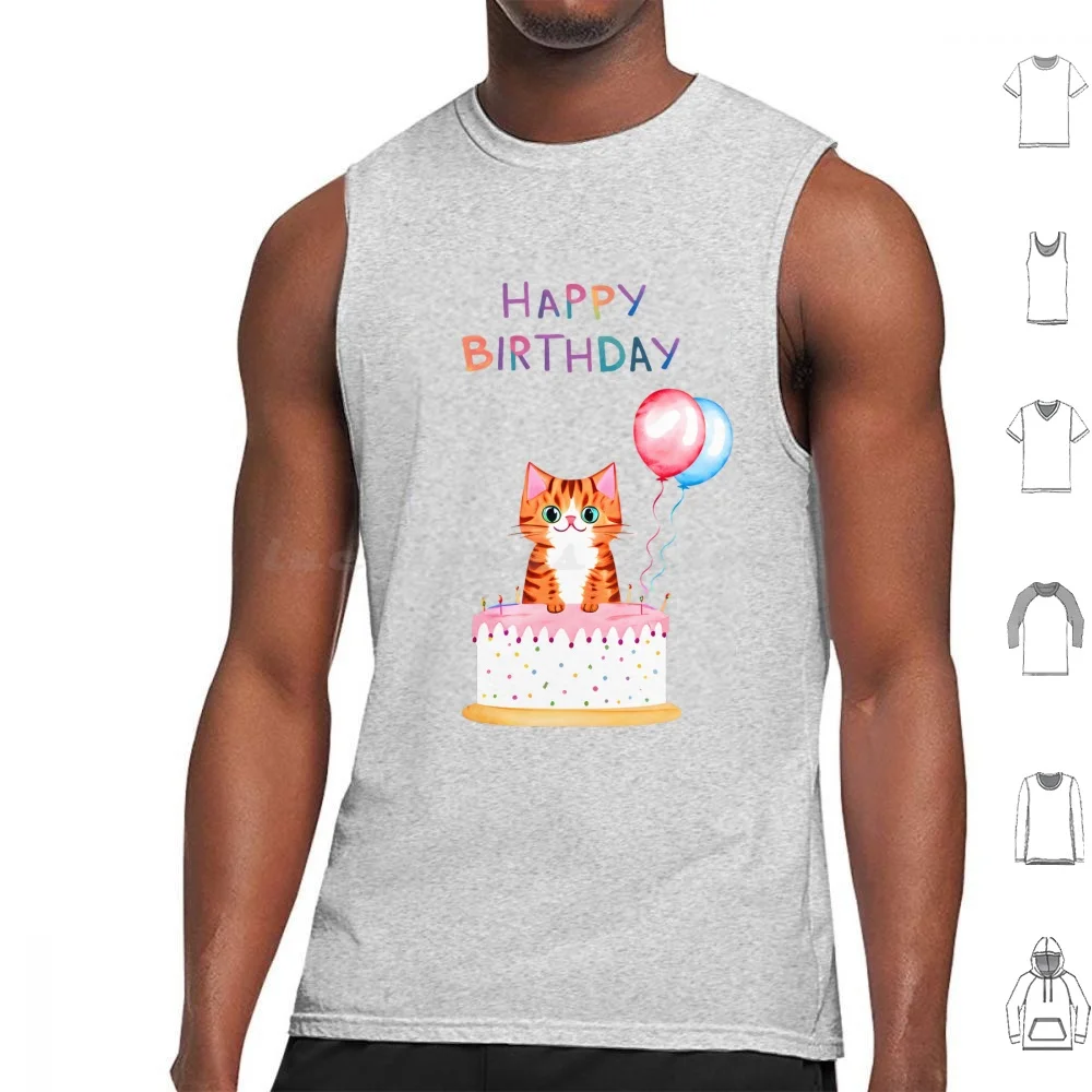 Cute Cat-Birthday Greeting Card , Gift Idea , Tank Tops Vest Sleeveless Birthday Cute Funny Kitty Kitten Kids Women Girls Baby