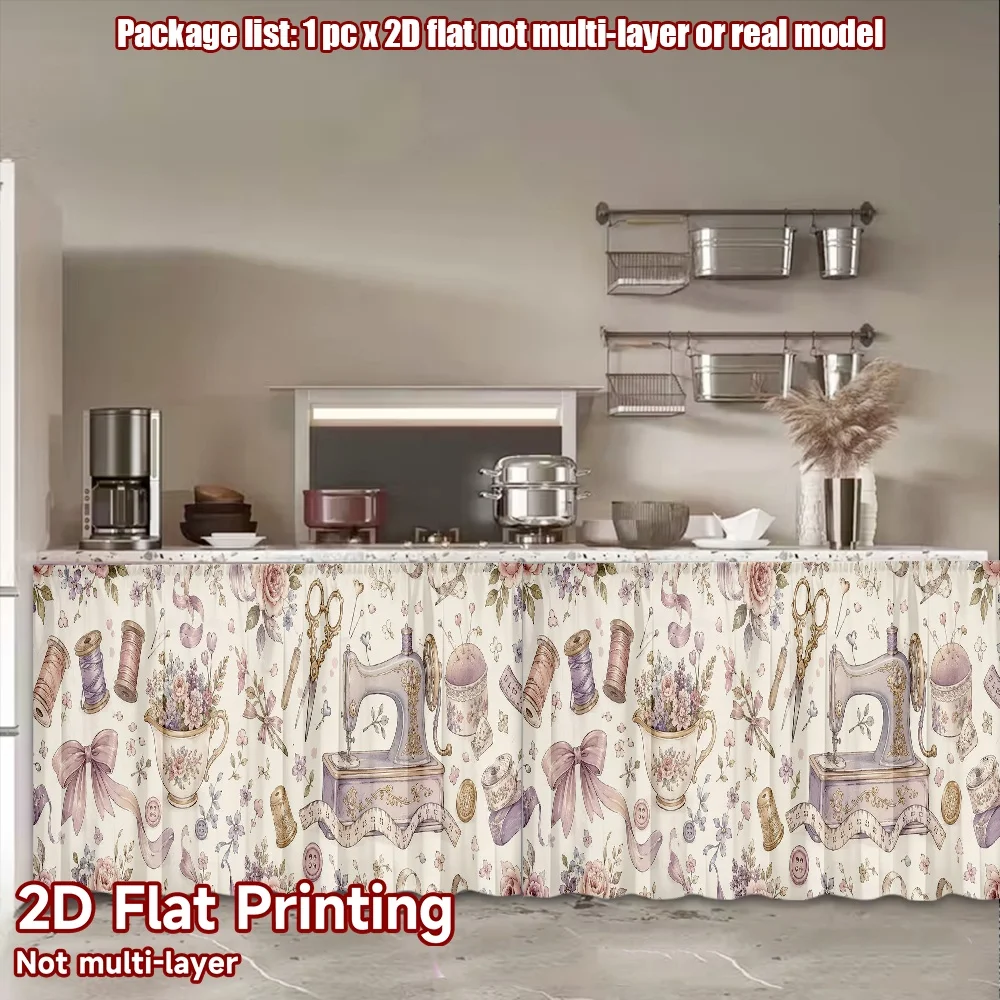 2D flat 1pc Retro country style shoe cabinet curtains Vintage Sewing Elements(1) Digital printing Bay window balcony curtains