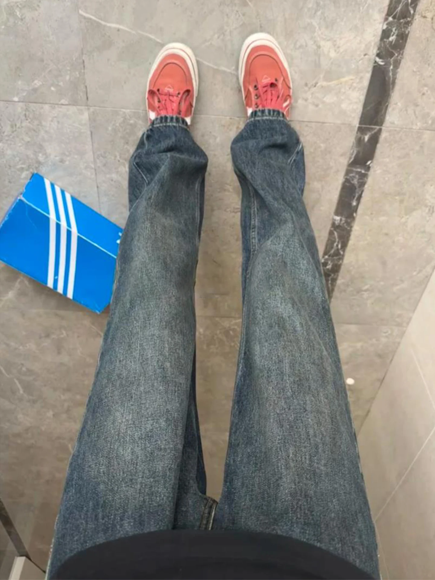 

Deep Blue Straight Leg Men's Jeans High Waist Street Sle Slimming High Rise Bootcut Denim Pants Autumn Faion Youth Trend