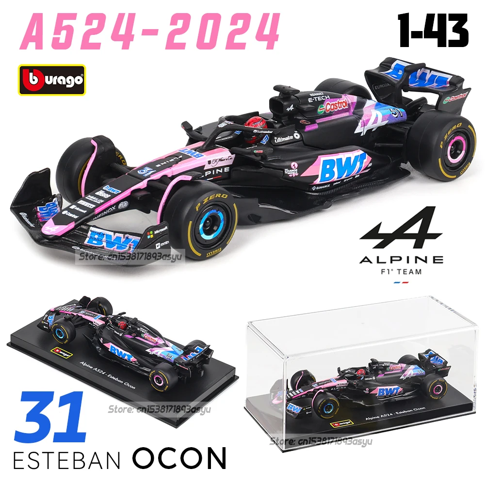 Bburago 1:43 Équipe Alpine F1 2024 A524 10 #   Pierre Gasly 31 #   Esteban Ocon – modèle de voiture en alliage, série de jouets, cadeau de collection, moulé sous pression