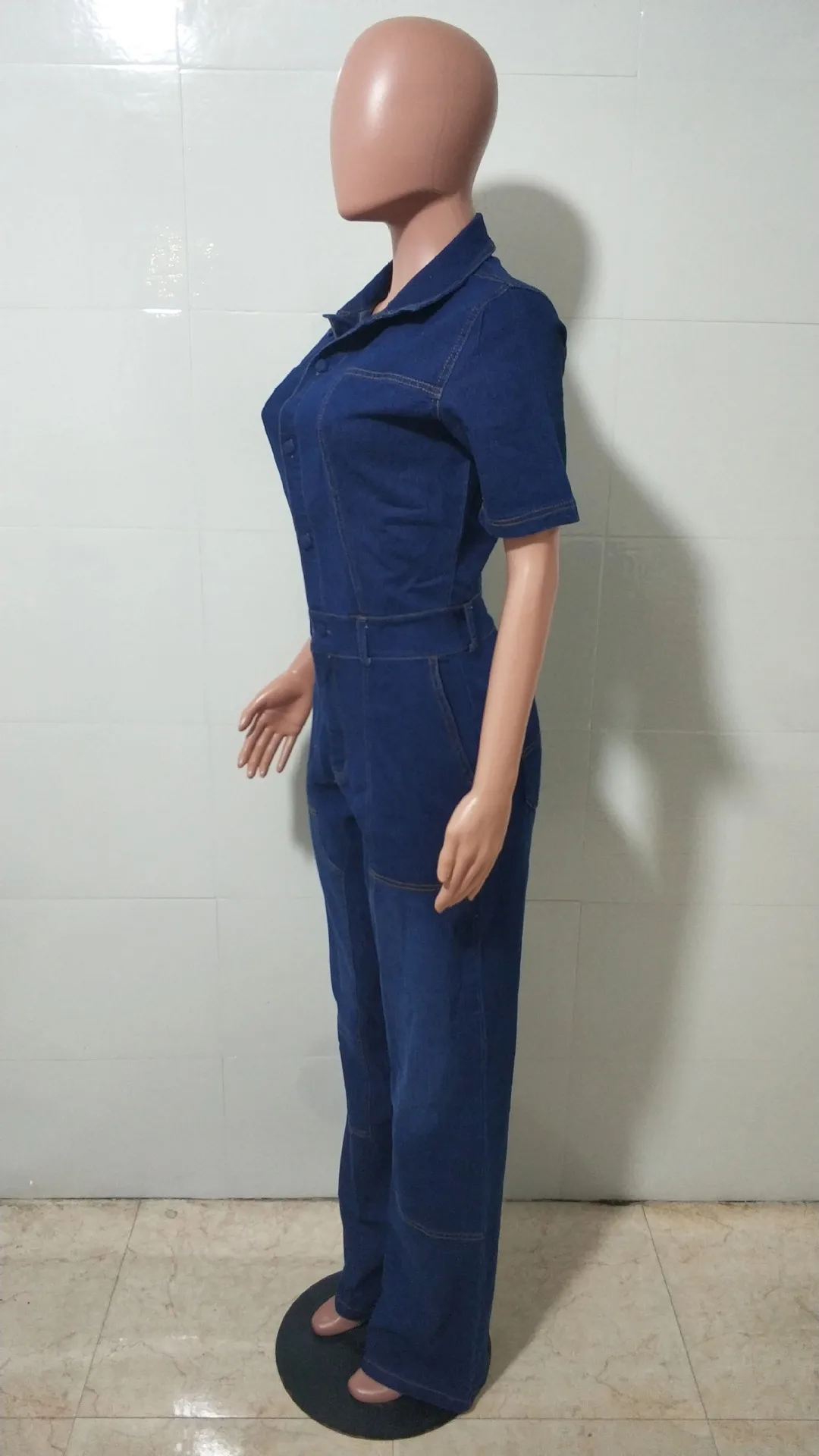 여성 의류 와이드 레그 타이트 웨이스트 슬림 핏 엘라스틱 워시 데님 점프수트 개성 있는 스트리트 여성 패션 플레어 점프수트