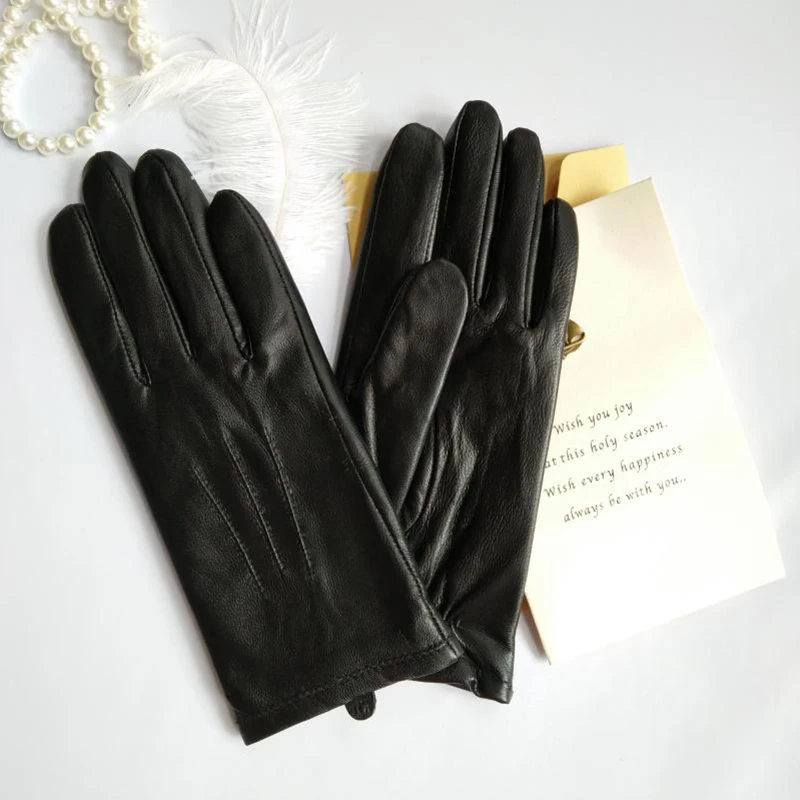 

Real Leather Women Gloves Basic Style Sheepskin Plus Thin Velvet Lining Fashion Simple Driving Gloves Female DZ08