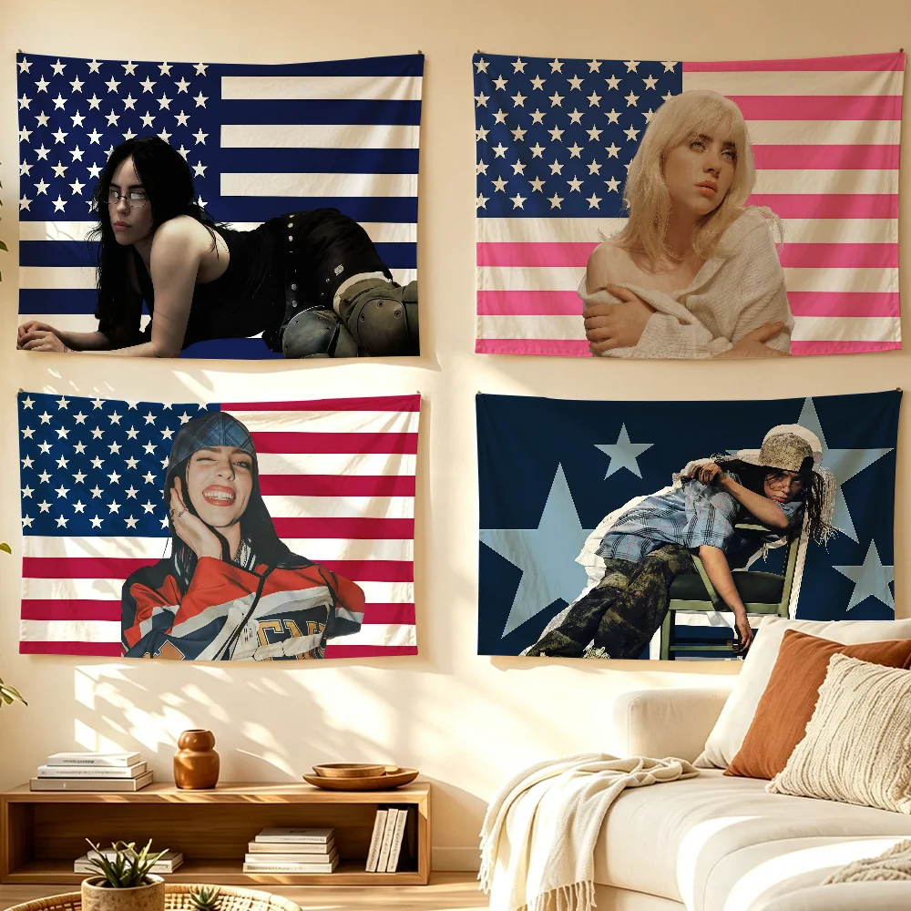 Popular Singer B-Billie E-Eilish-S flag Room Decoration Wall Tapestry Hanging Aesthetic Bedrooms Advertising Banner
