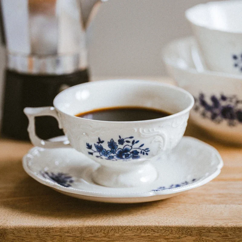Creative Relief Ceramic Plates High End French Style Steak Plate Home Afternoon Tea Dessert Fruits Plate Exquisite Coffee Cups