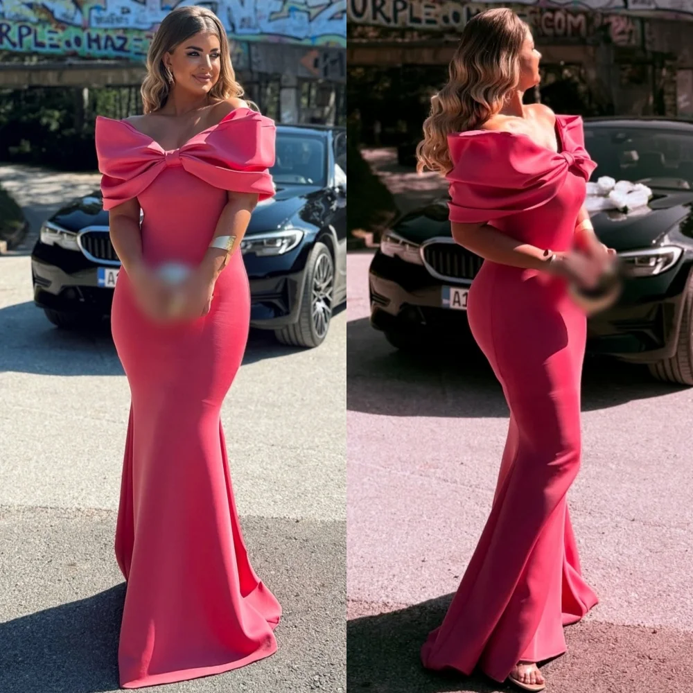 

Customized High Quality Jersey Pleat Trumpet Off-the-shoulder Long Dresses Bespoke Occasion Casual Simple