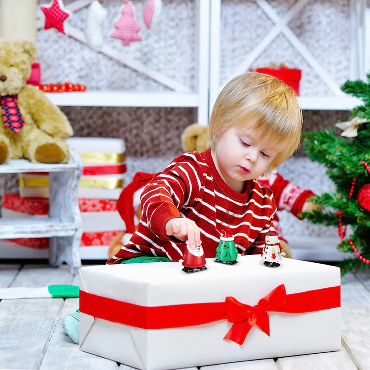 Jouets à remonter de noël, père noël, renne à remonter, cadeaux de fête en vrac, élan pour enfant