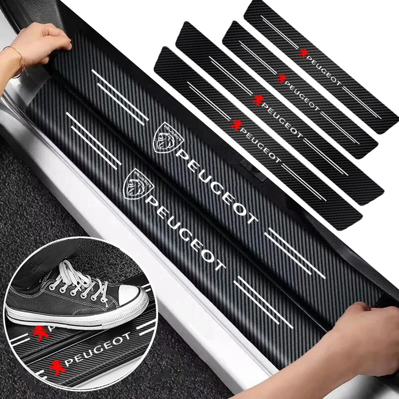 1/4/5 pièces seuil de porte de voiture plaque de protection décor autocollants en Fiber de carbone pour Peugeot 206 307 308 3008 207 208 407 408 508 2008 5008 301