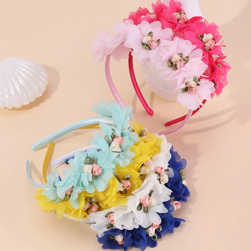 

New Handmade Flower Girls Headbands Cute Roses Flower Princess Dance Party Headwear Wedding Crown Fashion Hair Hoop Accessories