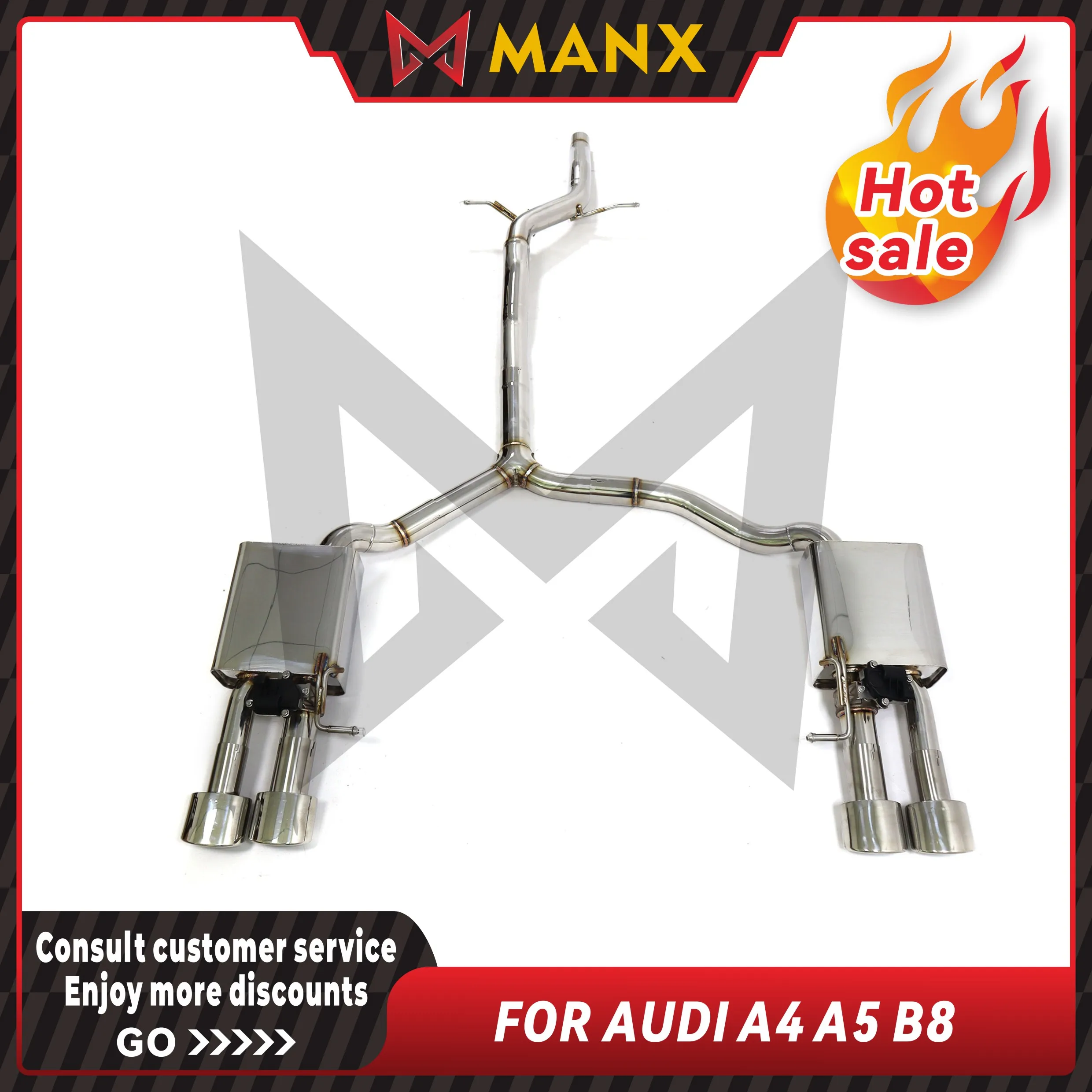

Stainless Steel Cat-Back Exhaust for Audi A4 A5 B8 2.0T Deep Aggressive Exhaust Sound Direct Bolt-On Installation