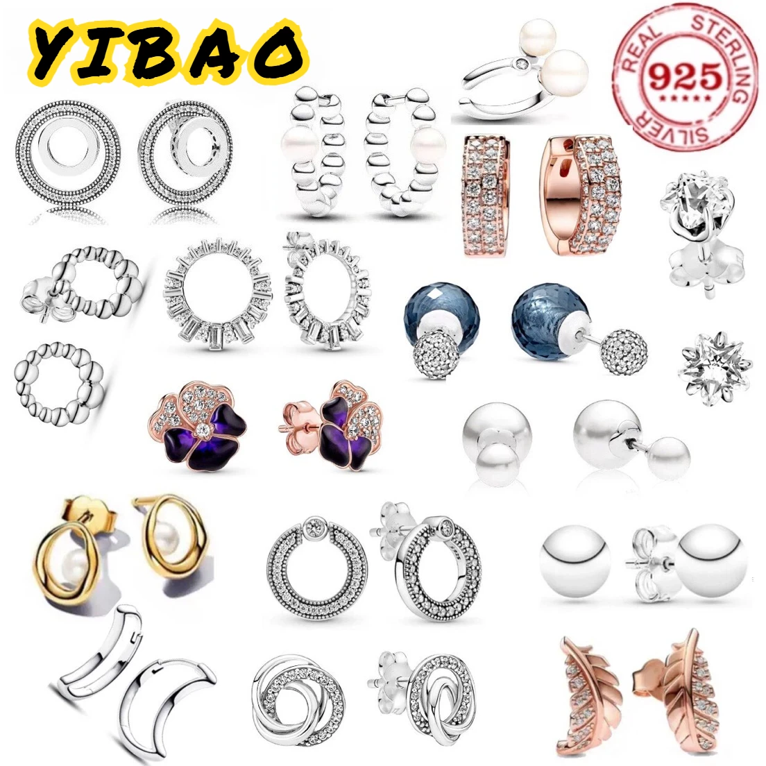

925% pure silver heart-shaped flower feather infinite earrings for women with perforations wearing Valentine's Day gift jewelry
