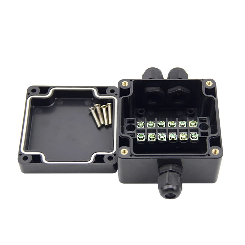 TB-1506 15A 600V Terminal Blocks With Cable Gland Connectors Black Junction Box Waterproof