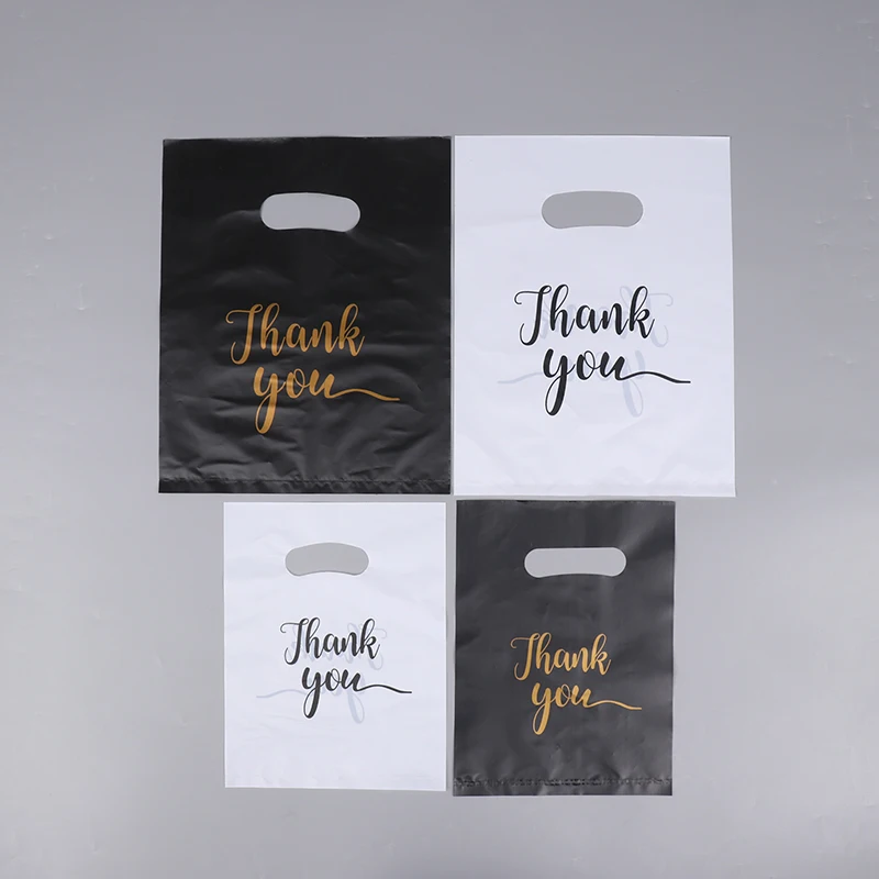 100Pcs Mini Thank You Plastic Gift Bags Wedding Candy Bags Shopping Carrier Bags Wedding Birthday Party Decoration