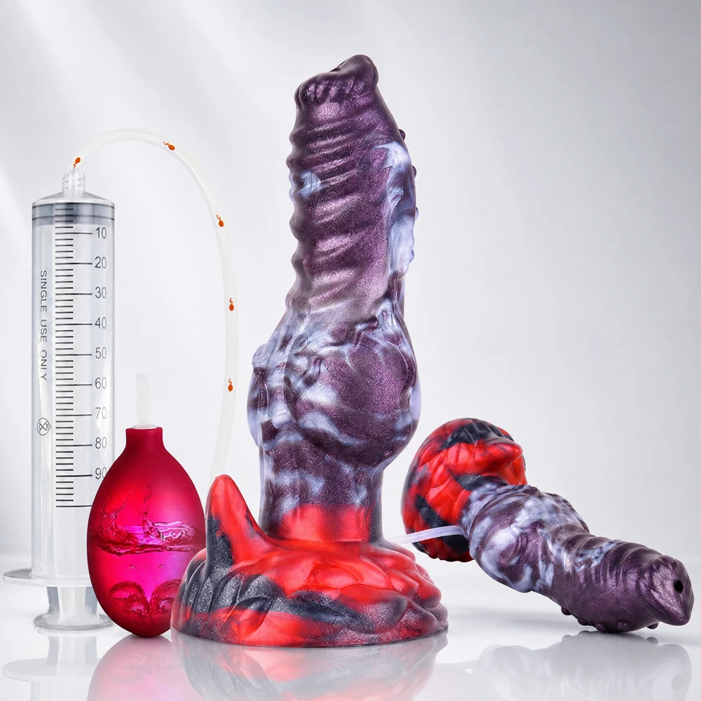NNSX Dog Penis Masturbators Squirting Dildo Anal Plug with Knot & Suction Cup, Silicone Fantasy Adult Toy for Men and Women