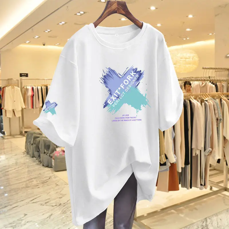 

Trend Printing Loose Tops Tees Short Sleeve O-neck Solid Color Simplicity T Shirts Casual Fashion Women Clothing Summer New